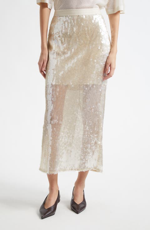 Sylkie Sequin Semisheer Silk Skirt