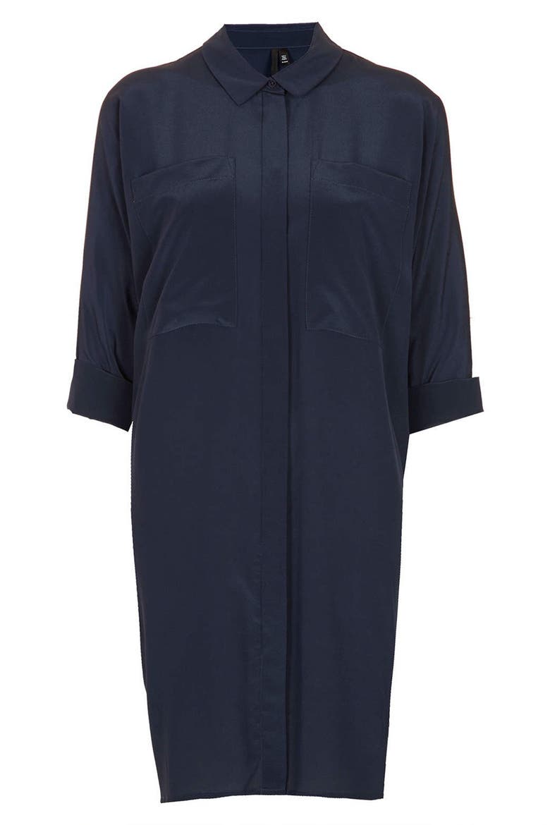 Silk Shirt Dress, Alternate, color, BLUE