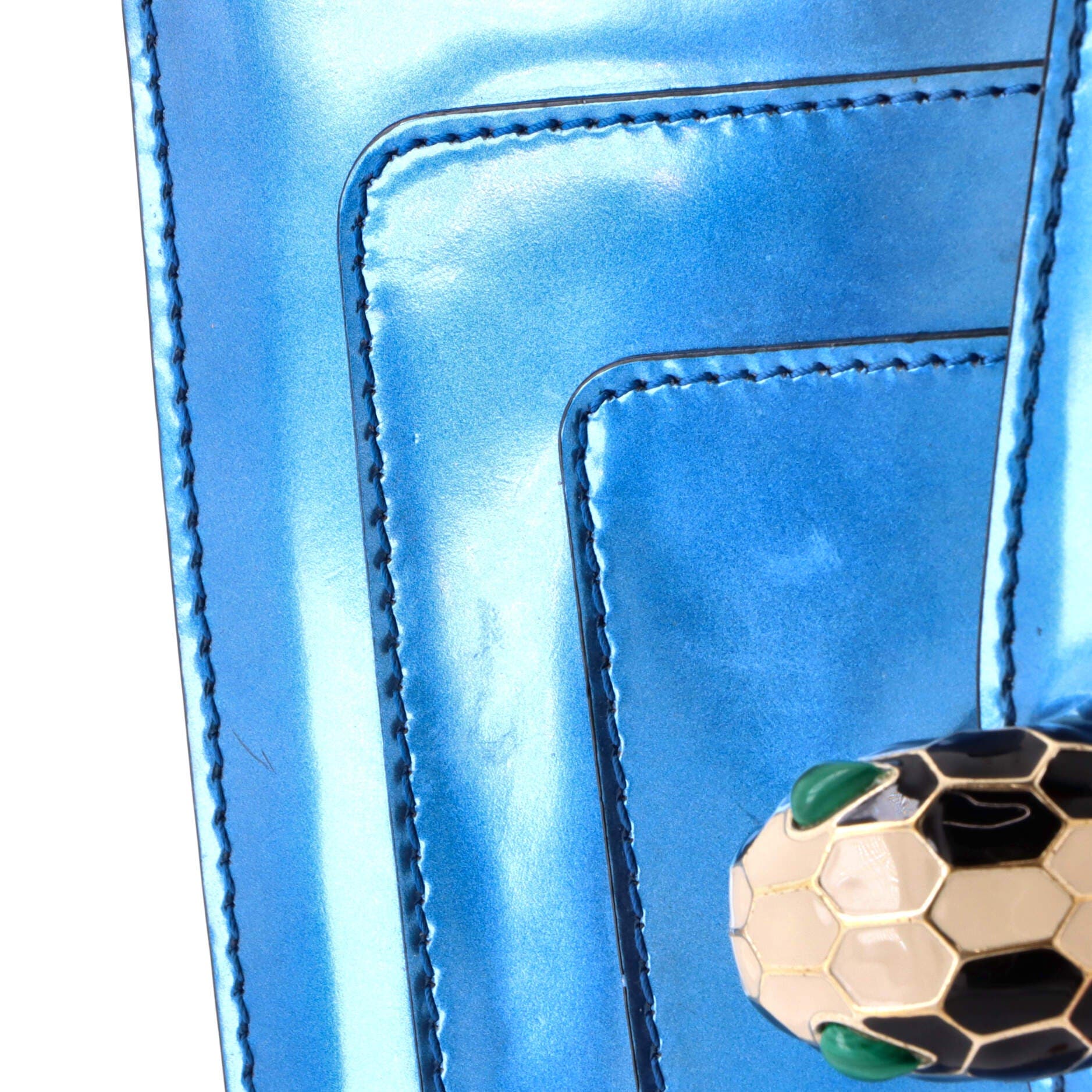 Serpenti Forever Square Shoulder Bag Metallic Leather Small, Alternate, color, Blue