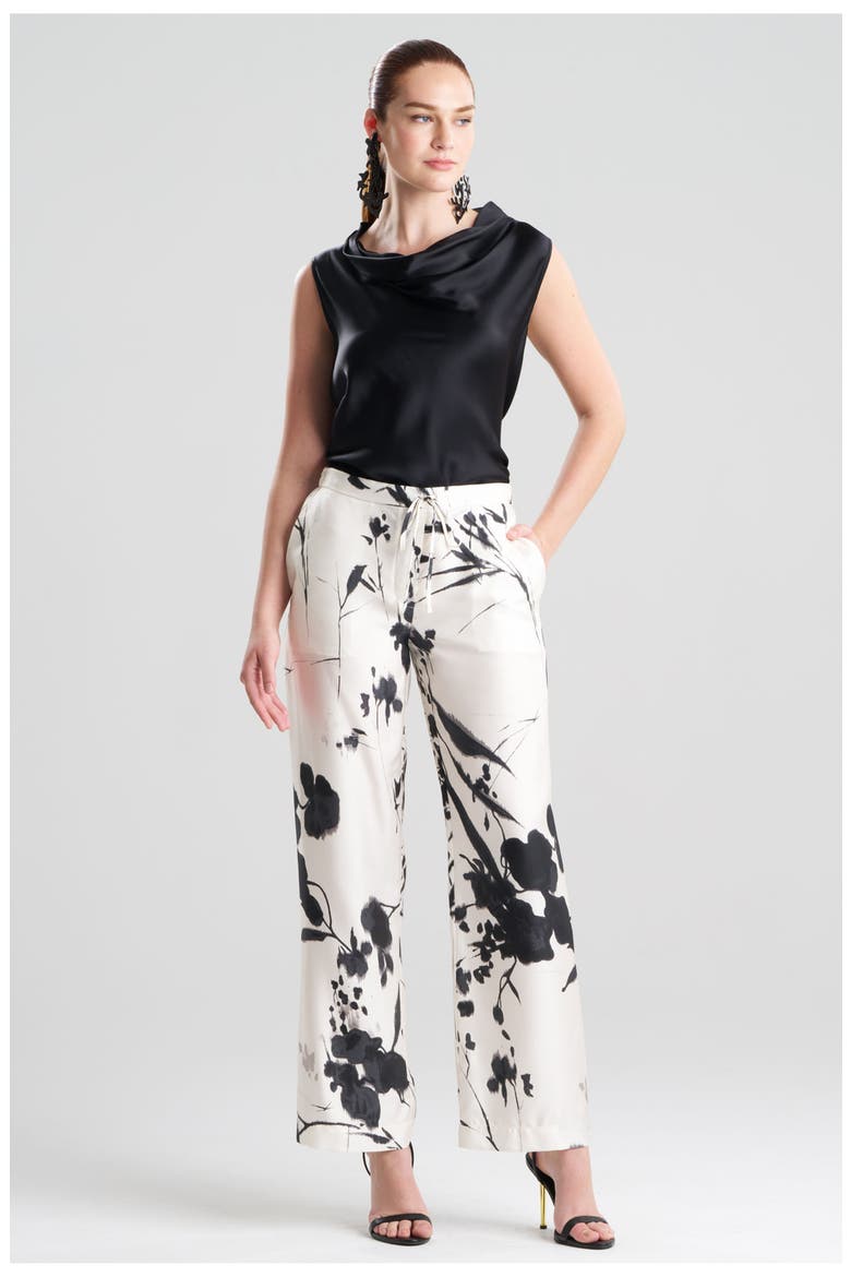 Nara - Silk Twill Pull on Pants, Alternate, color, BLACK/WHITE