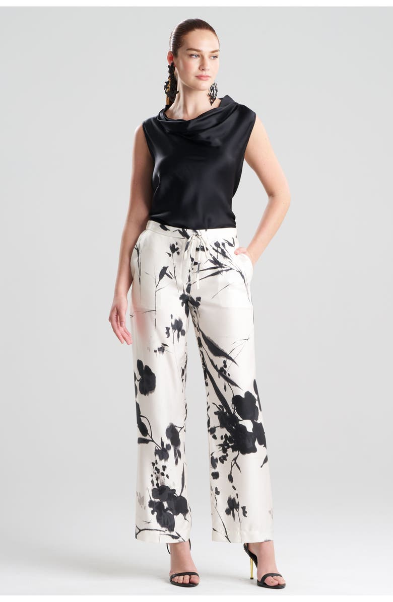 Natori Nara - Silk Twill Pull on Pants, Alternate, color, Black/White
