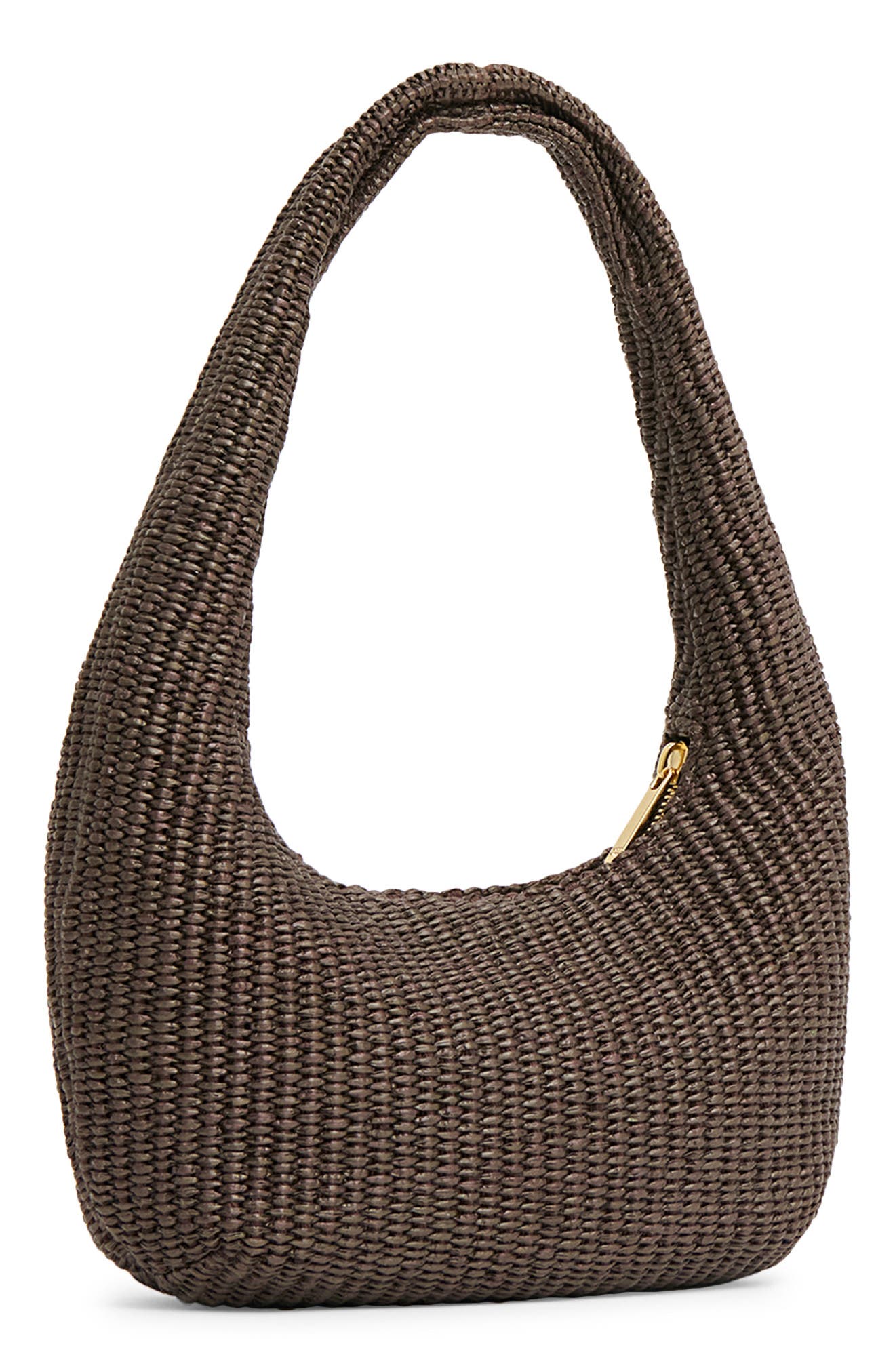 Mini Gnocci Raffia Bag, Alternate, color, EBONY