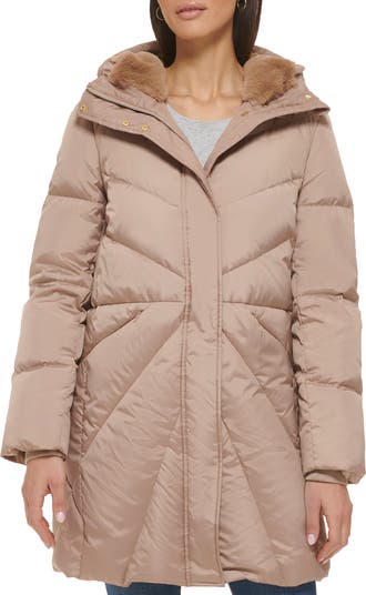 Cole Haan Cocoon Hooded Down Feather Fill Puffer Jacket with Faux Fur Trim Nordstrom