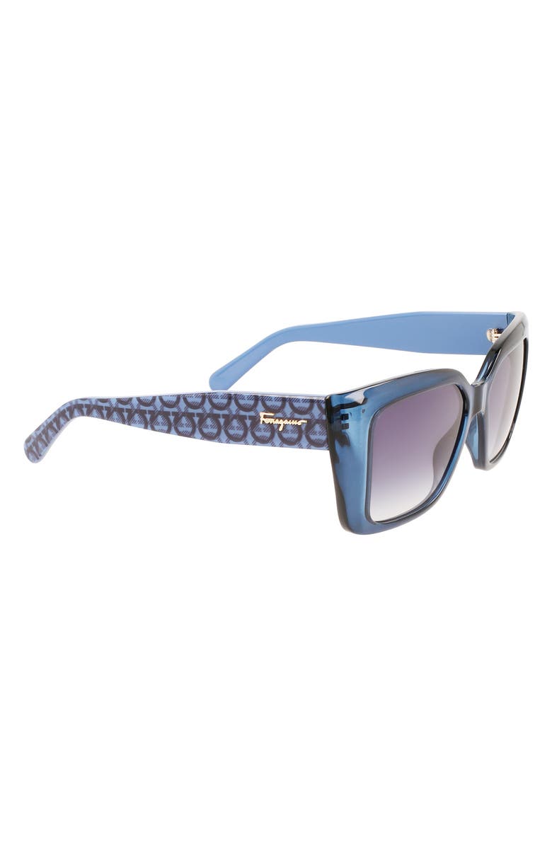 FERRAGAMO Gancini 55mm Gradient Rectangular Sunglasses, Alternate, color, Transparent Blue