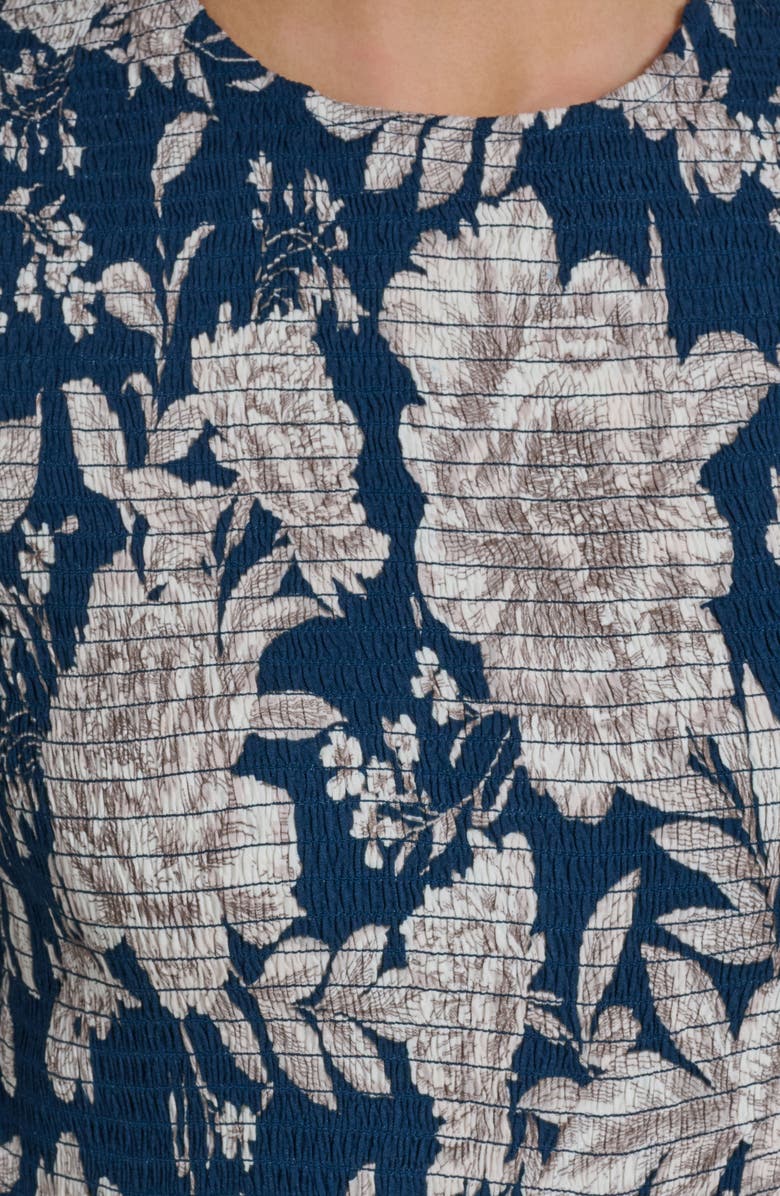 Calvin Klein Floral Smocked Sleeveless Romper, Alternate, color, Indigo Multi