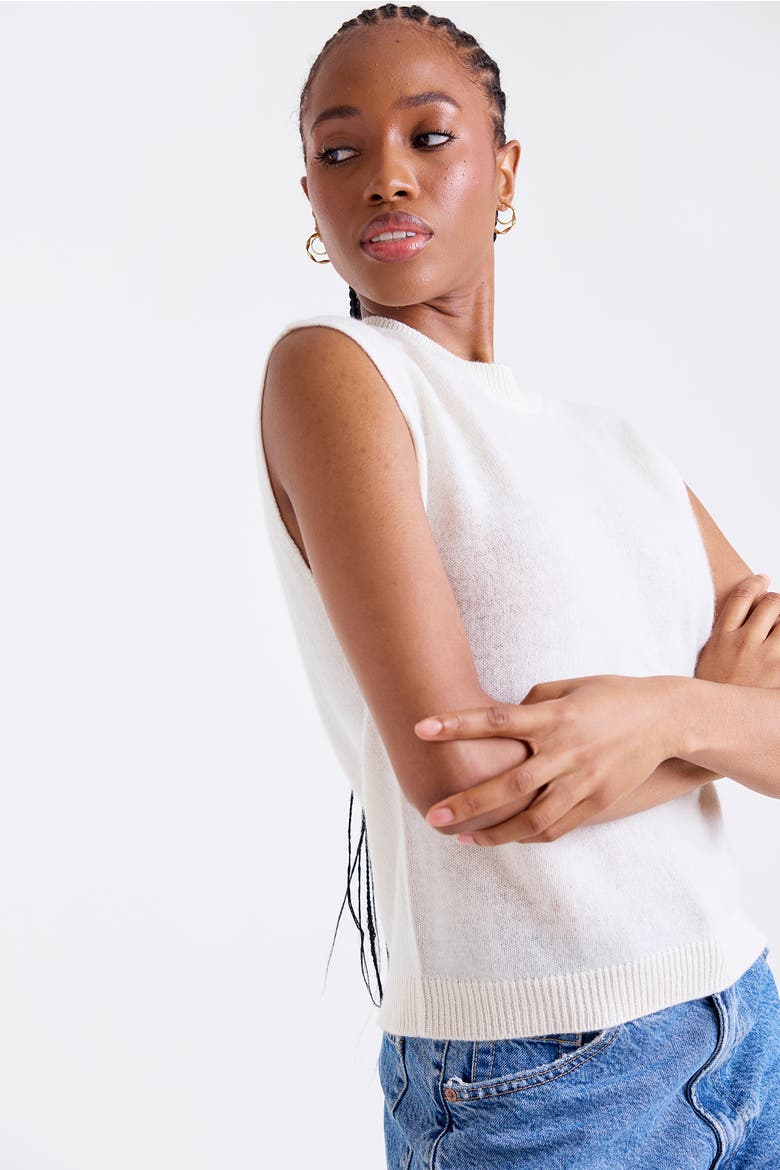 Zarah Crew Neck 100% Cashmere Vest, Alternate, color, NATURAL WHITE