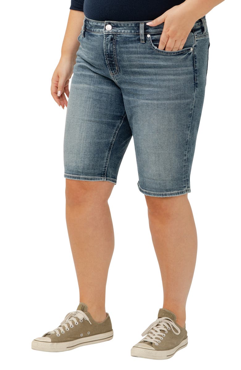 Silver Jeans Co. Elyse Curvy Mid Rise Denim Bermuda Shorts, Alternate, color, 