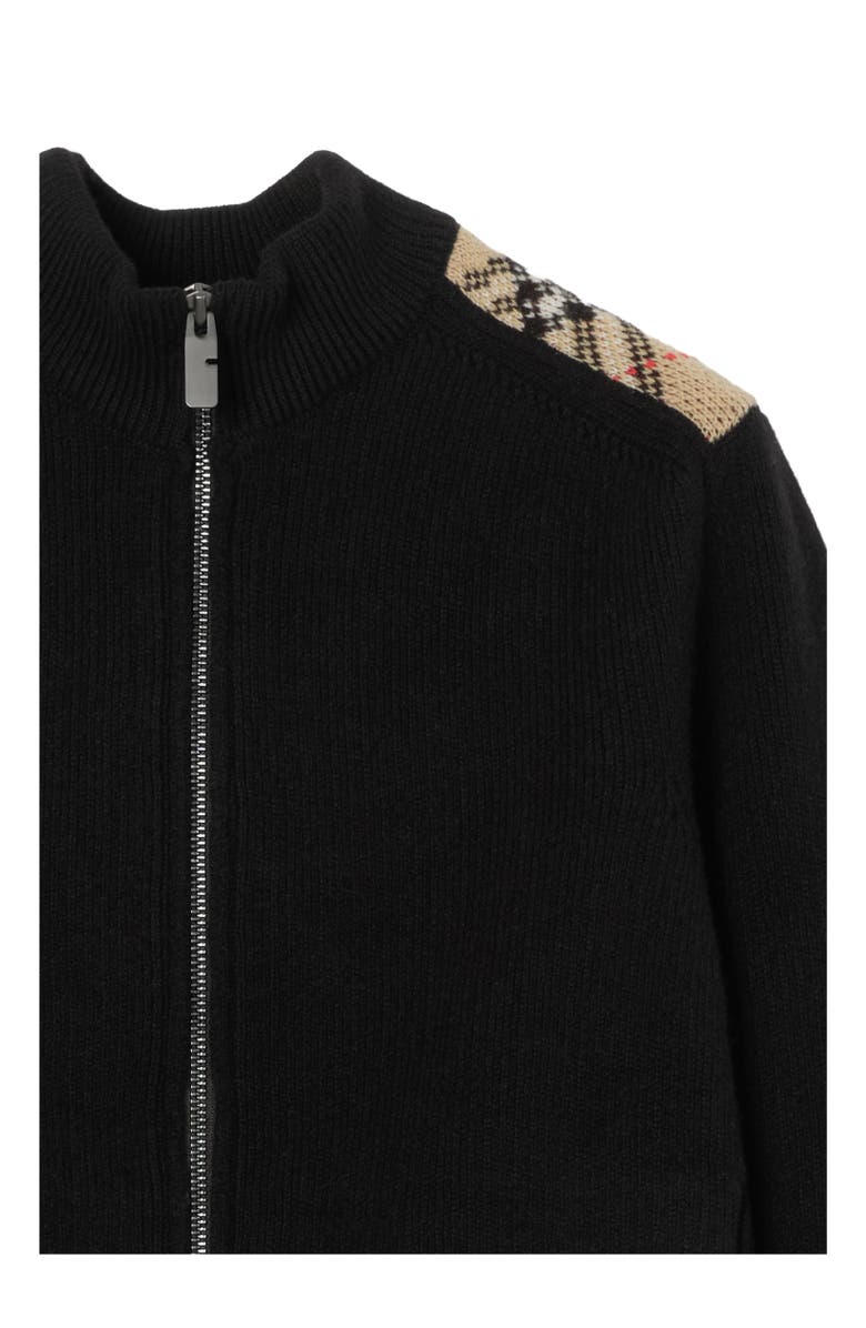 Burberry Check Patch Wool Cashmere Cardigan, Alternate, color, Black