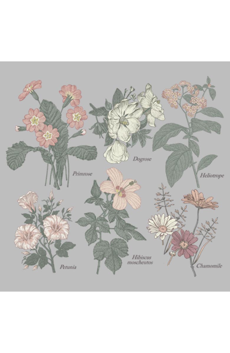 Lost Gods Women's Lost Gods Floral Grid Names Graphic T-Shirt, Alternate, color, Heather Gray
