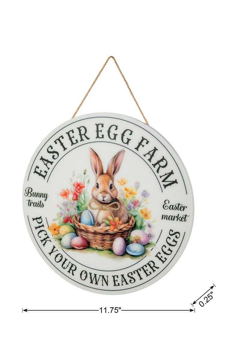 Easter Wooden & Epoxy Bunny Round Wall or Door Hanger, Alternate, color, White