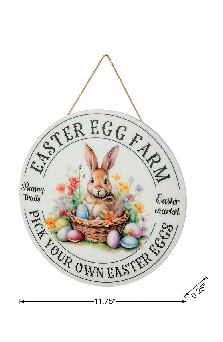 Glitzhome Easter Wooden & Epoxy Bunny Round Wall or Door Hanger, Alternate, color, White