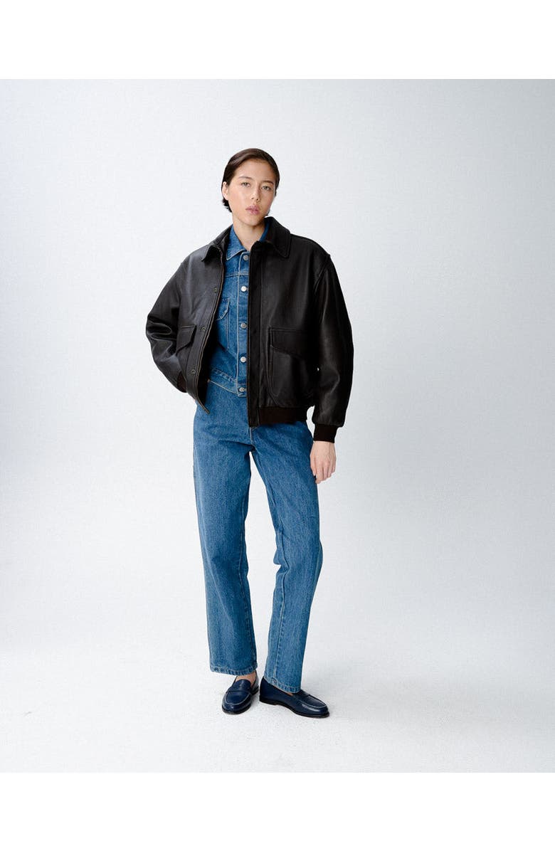 Hommegirls Leather Bomber Jacket, Alternate, color, Dark Brown