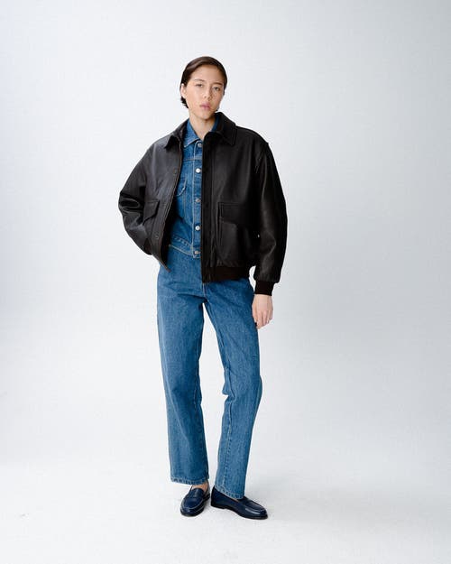 Hommegirls Brown Oversized Leather Bomber Jacket In Black