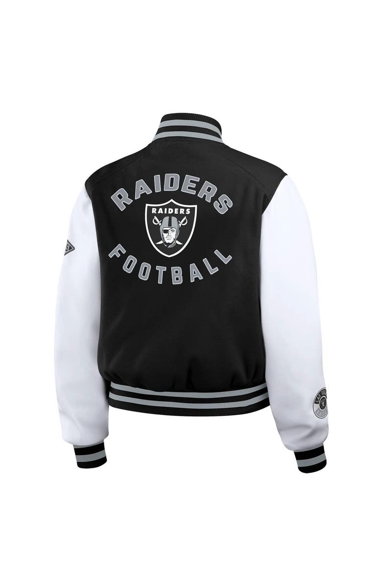 WEAR by Erin Andrews Women's WEAR by Erin Andrews  Black/White Las Vegas Raiders Varsity Full-Zip Jacket, Alternate, color, 