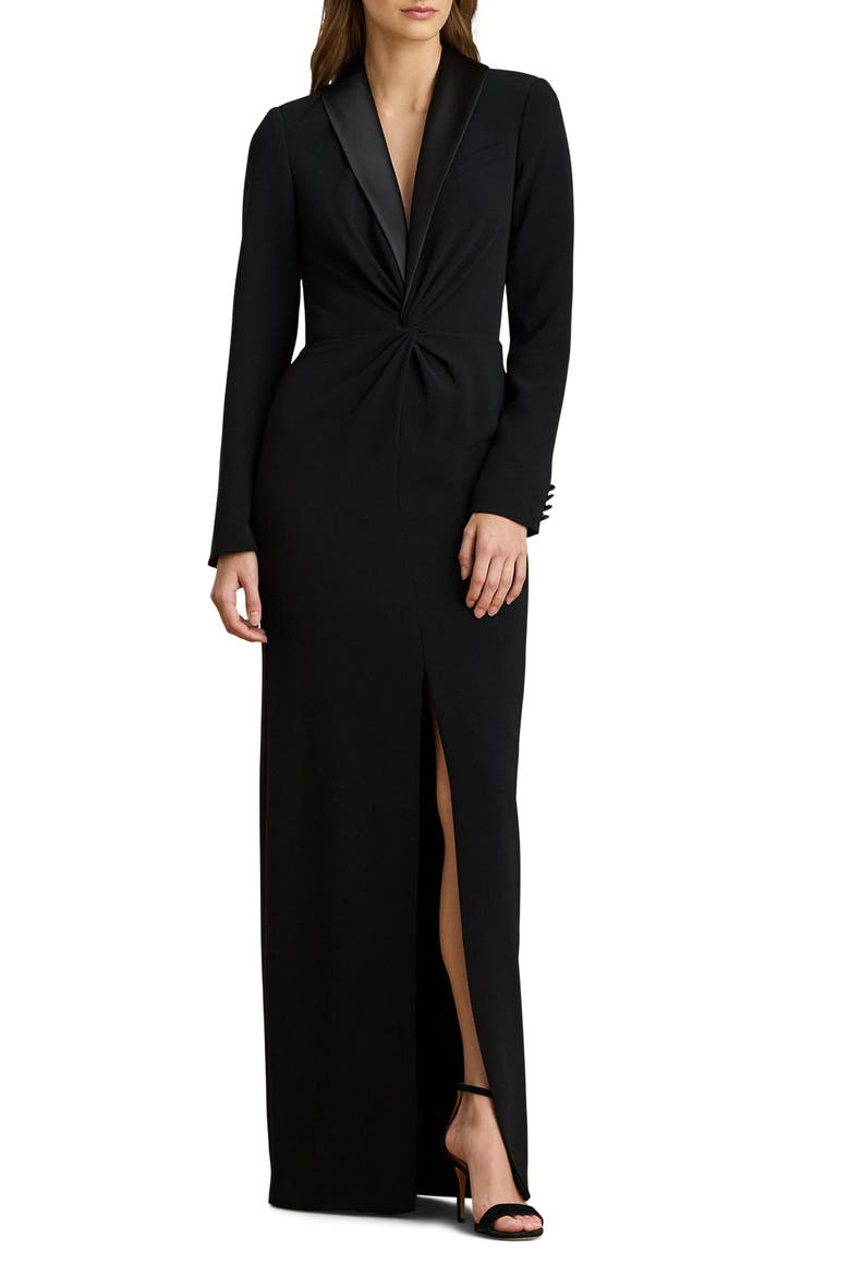 Lauren Ralph Lauren Zeenai Long Sleeve Tuxedo Sheath Gown (Women