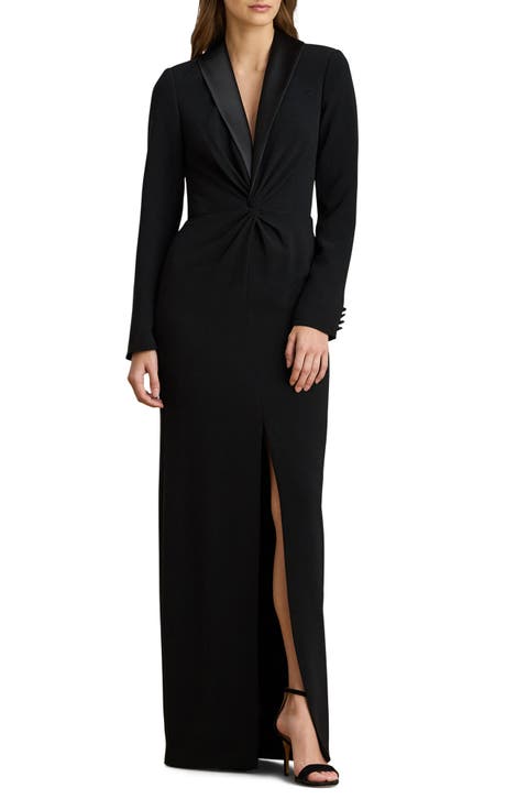 Zeenai Long Sleeve Tuxedo Sheath Gown
