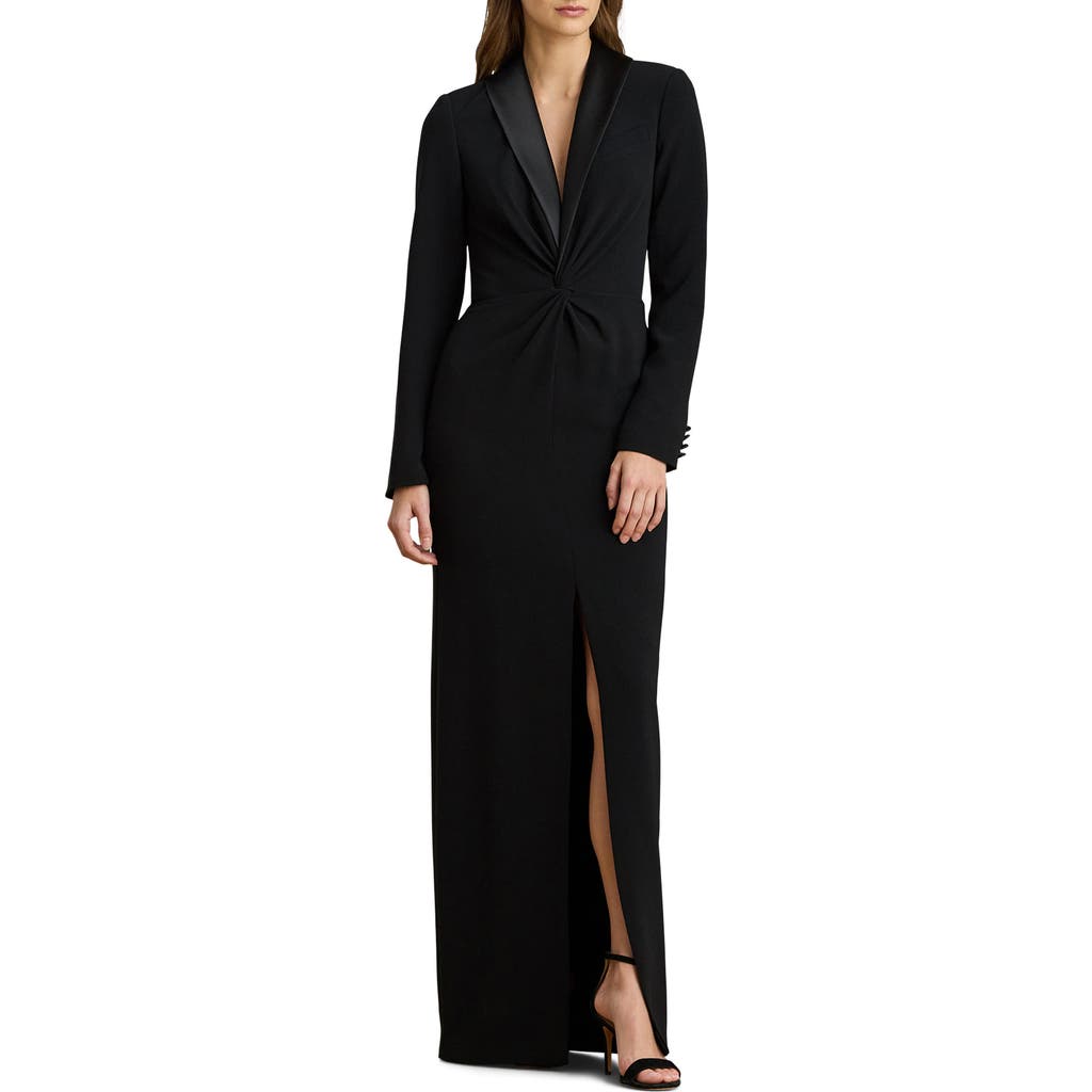 Ralph Lauren Lauren Zeenai Long Sleeve Tuxedo Sheath Gown In Black