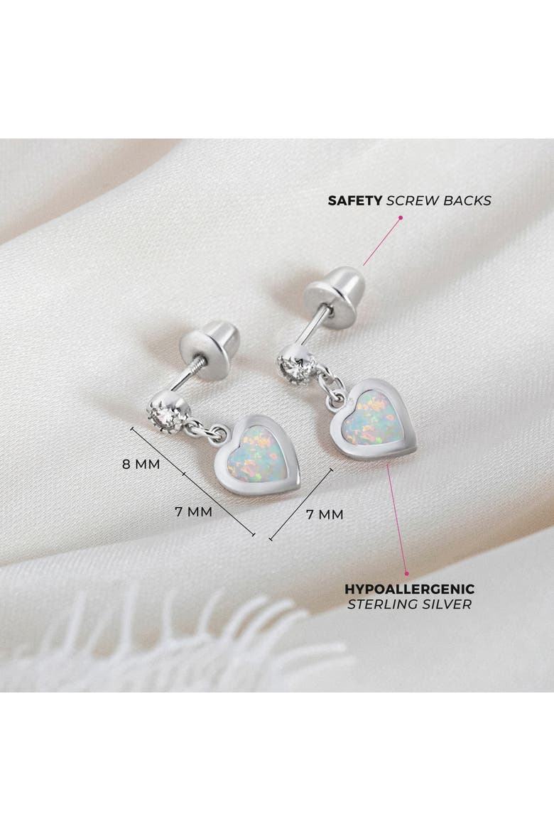 Simulated Opal Heart Dangle Earrings, Alternate, color, White