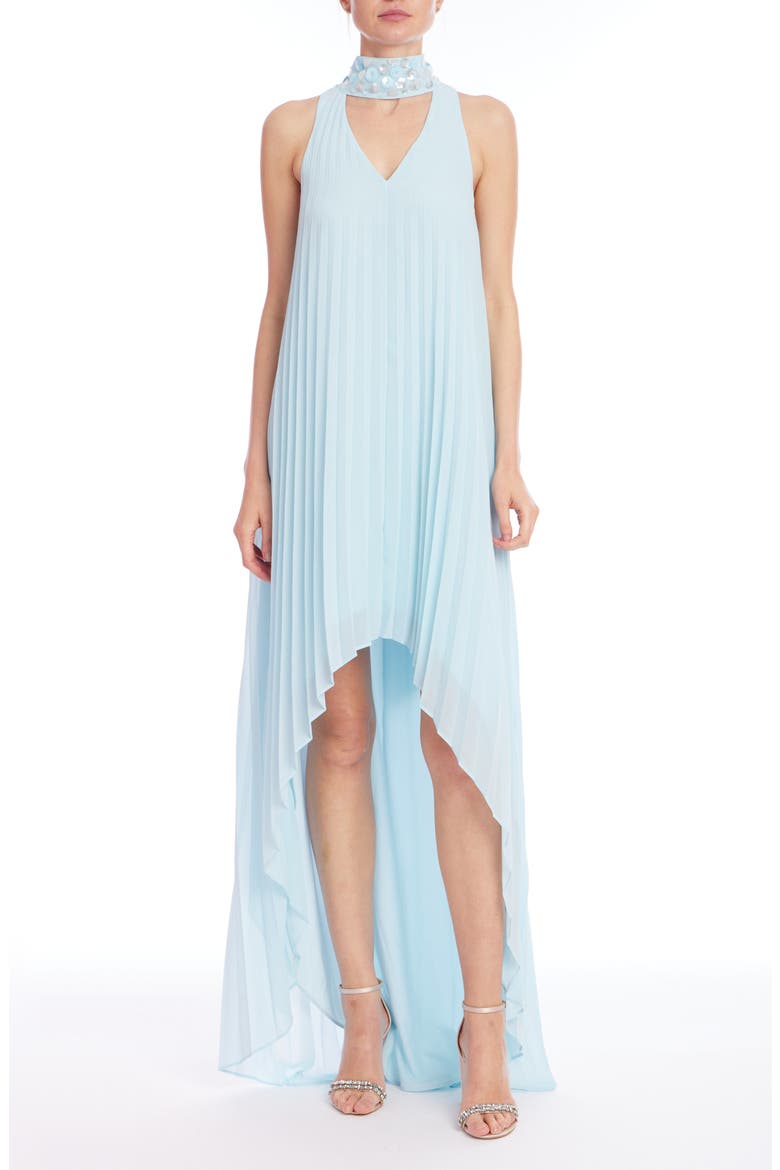 Pleated Chiffon High-Low Gown, Main, color, LIGHT BLUE