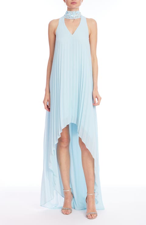 Pleated Chiffon High-Low Gown