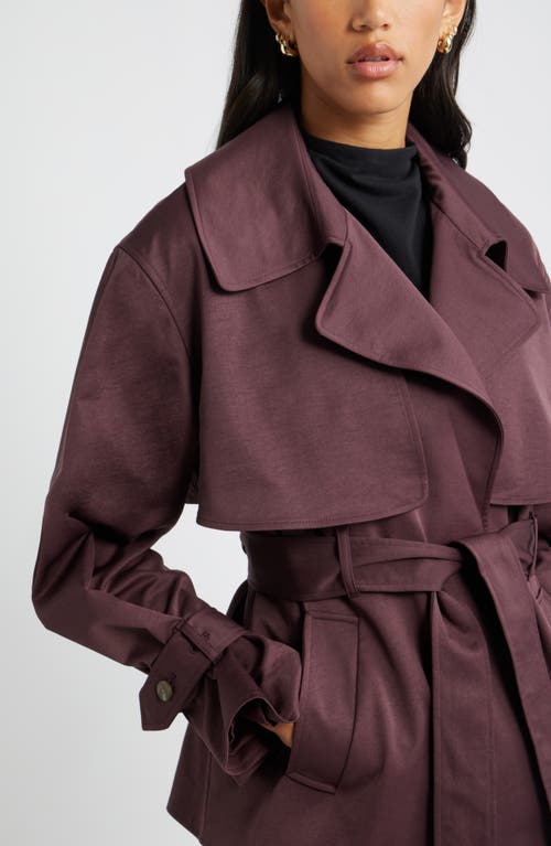 Open Edit Exaggerated Crop Trench Coat In Burgundy