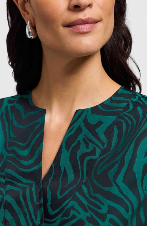 Foxcroft Alicia Zebra Print Cotton Blend Popover Top In Green