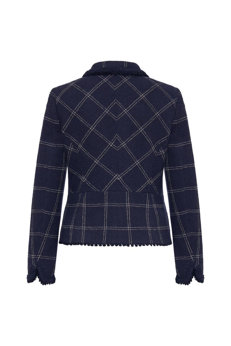 Boucle Jacket With Window Plaid And Application, Alternate, color, Navy