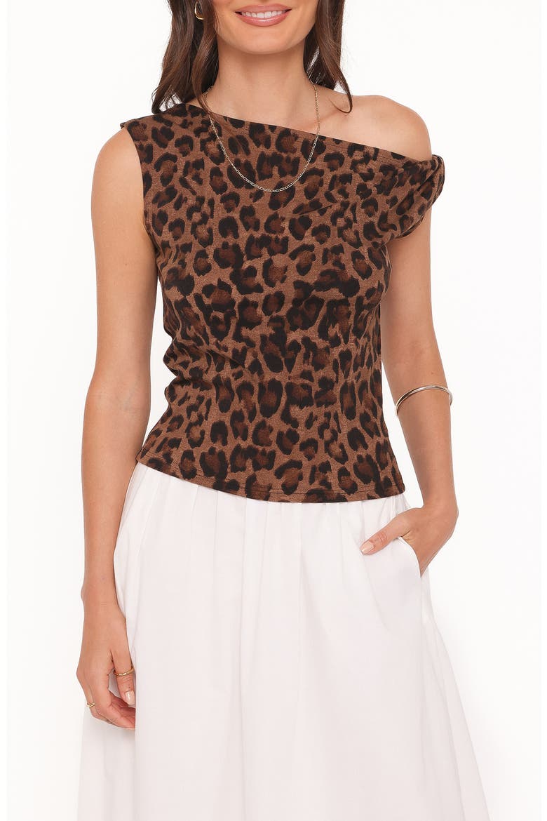 Maelis Leopard Print One-Shoulder Top, Main, color, BROWN