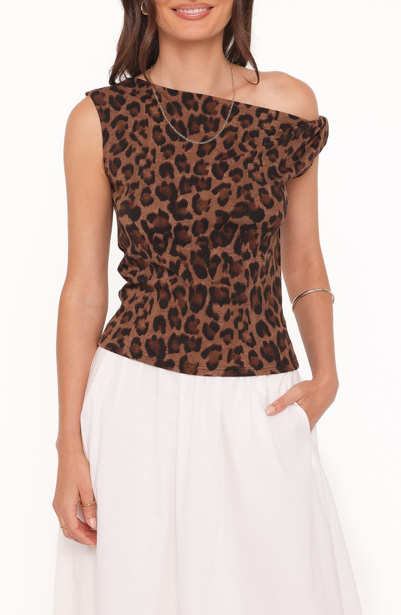 Petal & Pup Maelis Leopard Print One-Shoulder Top, Main, color, Brown