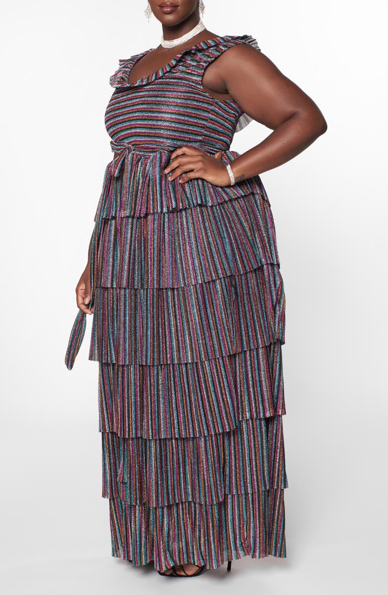 Zelie for She Enchanted Metallic Tiered Ruffle Maxi Dress, Alternate, color, 