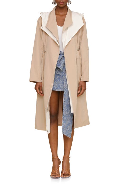 Avec Les Filles Layered Look Hooded Coat In Mushroom/ecru