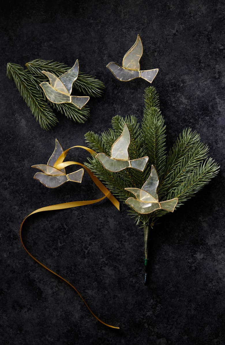 Balsam Hill Golden Dove Capiz Ornament Set, Alternate, color, Natural