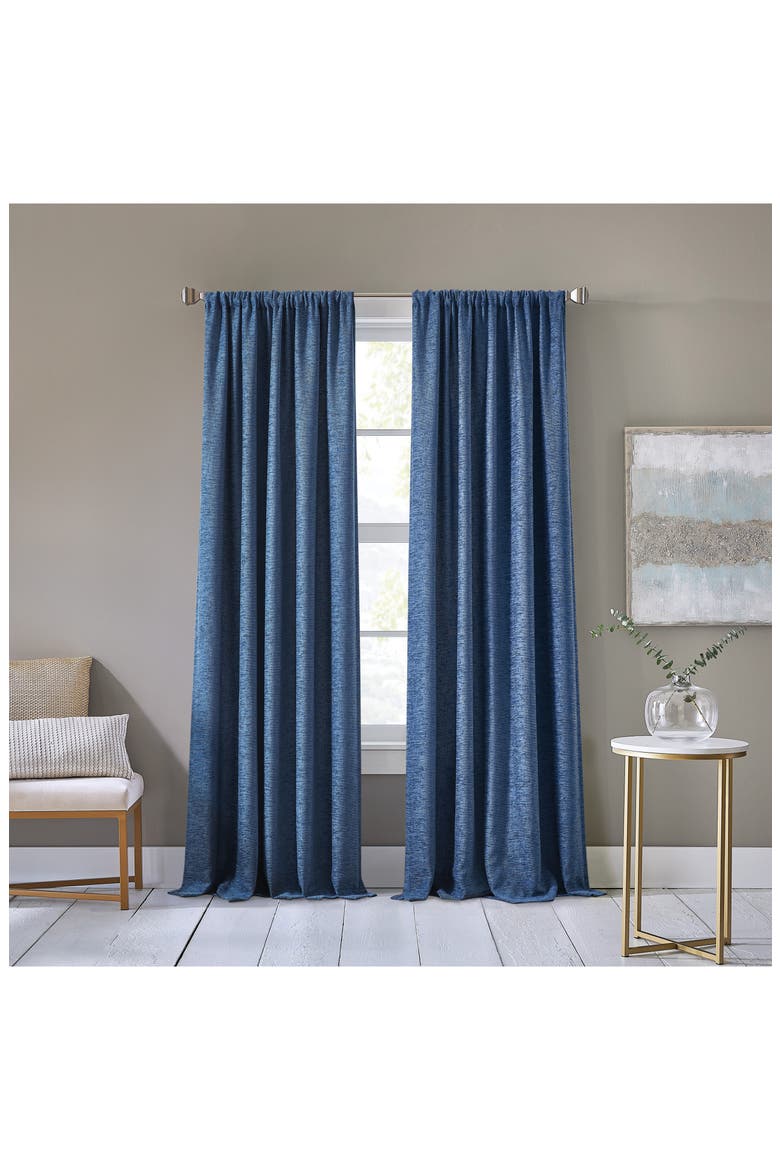Set of 2 Bouclé Chenille Curtain Panels, Alternate, color, INDIGO
