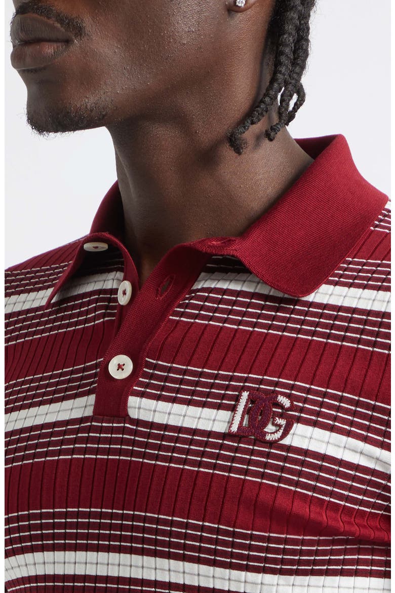 Stripe Cotton Blend Rib Polo Sweater, Alternate, color, R8776 BORDEAUX/ GRIGIO/ B.CO