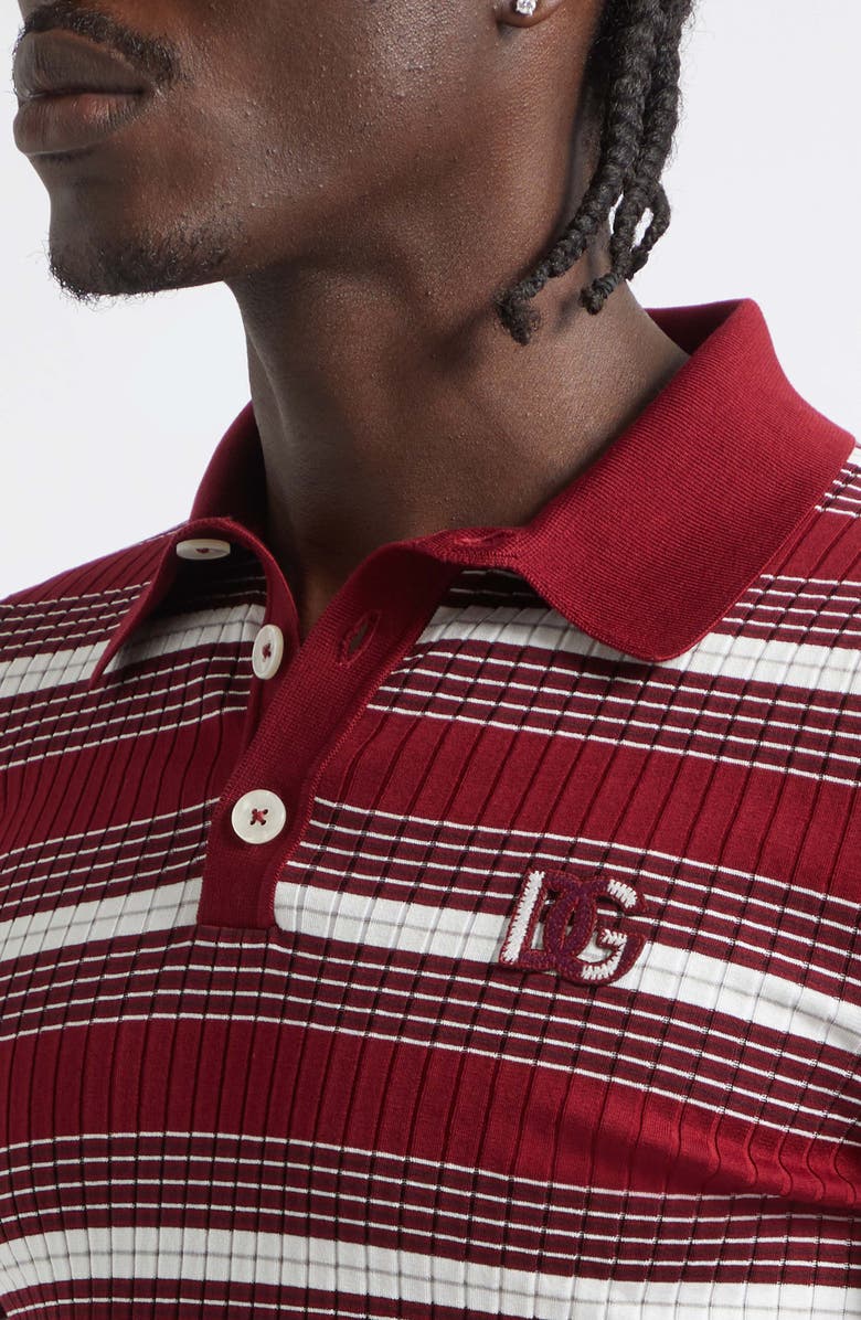Dolce&Gabbana Stripe Cotton Blend Rib Polo Sweater, Alternate, color, R8776 Bordeaux/ Grigio/ B.co