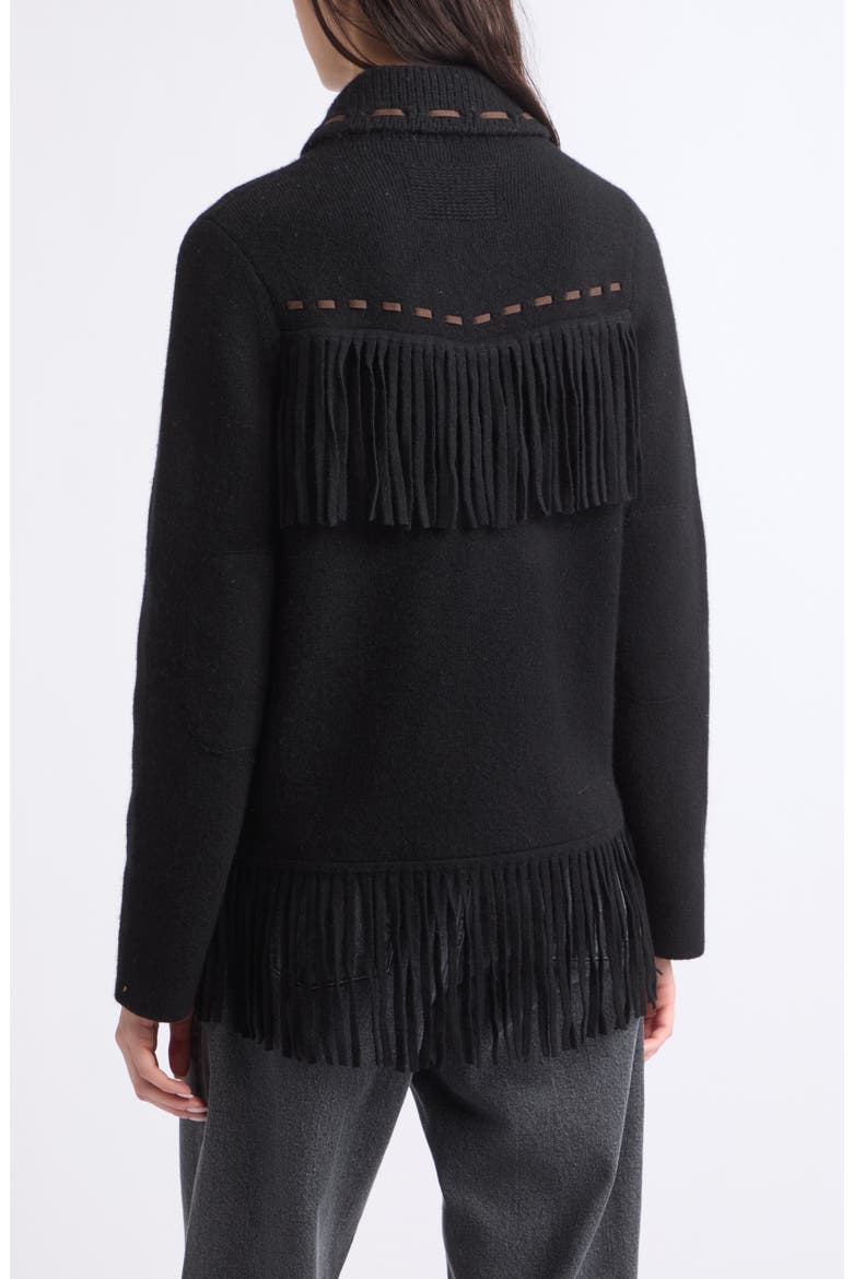 Western Fringe Wool and Cashmere Blend Jacket, Alternate, color, BLACK