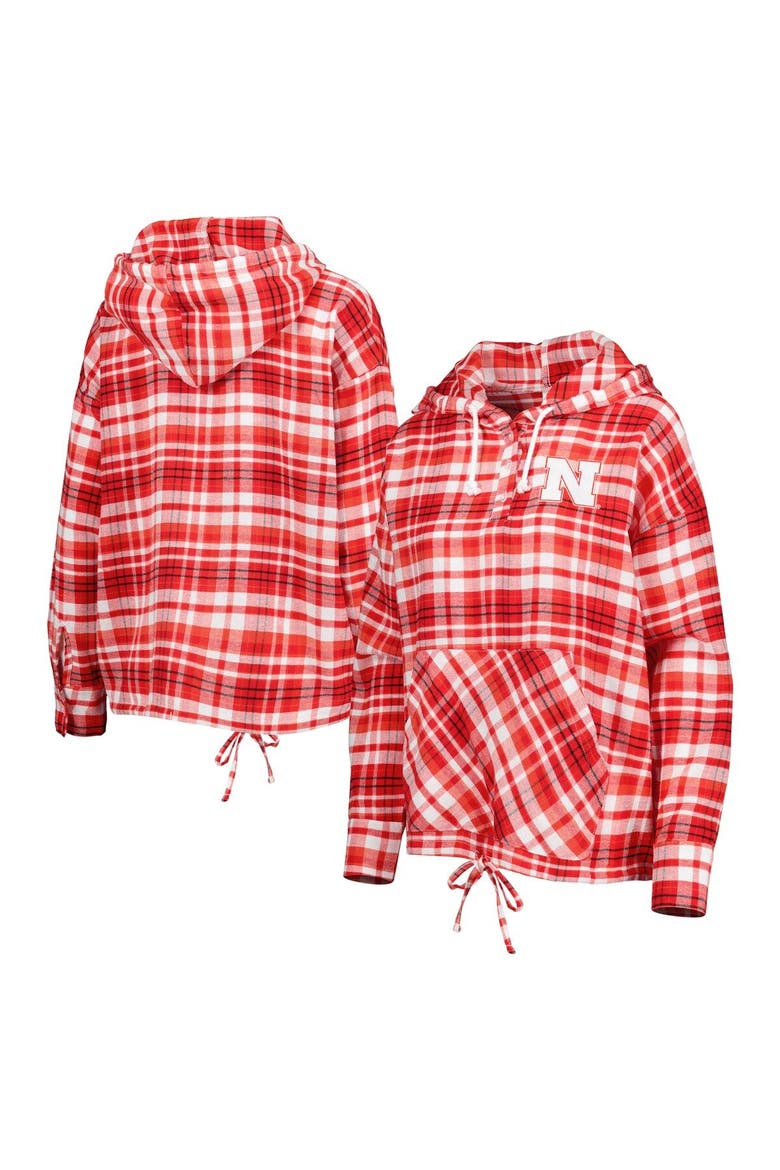 Women's Concepts Sport Scarlet Nebraska Huskers Mainstay Lightweight Flannel Plaid Pullover Hoodie, Main, color, Scarlet