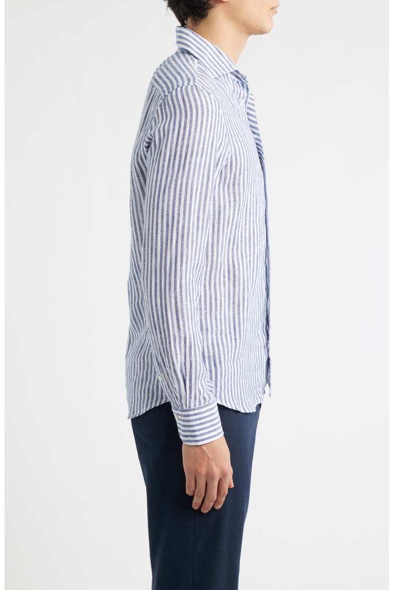 Seaside Linen Button-Up Shirt, Alternate, color, NAVY STRIPE