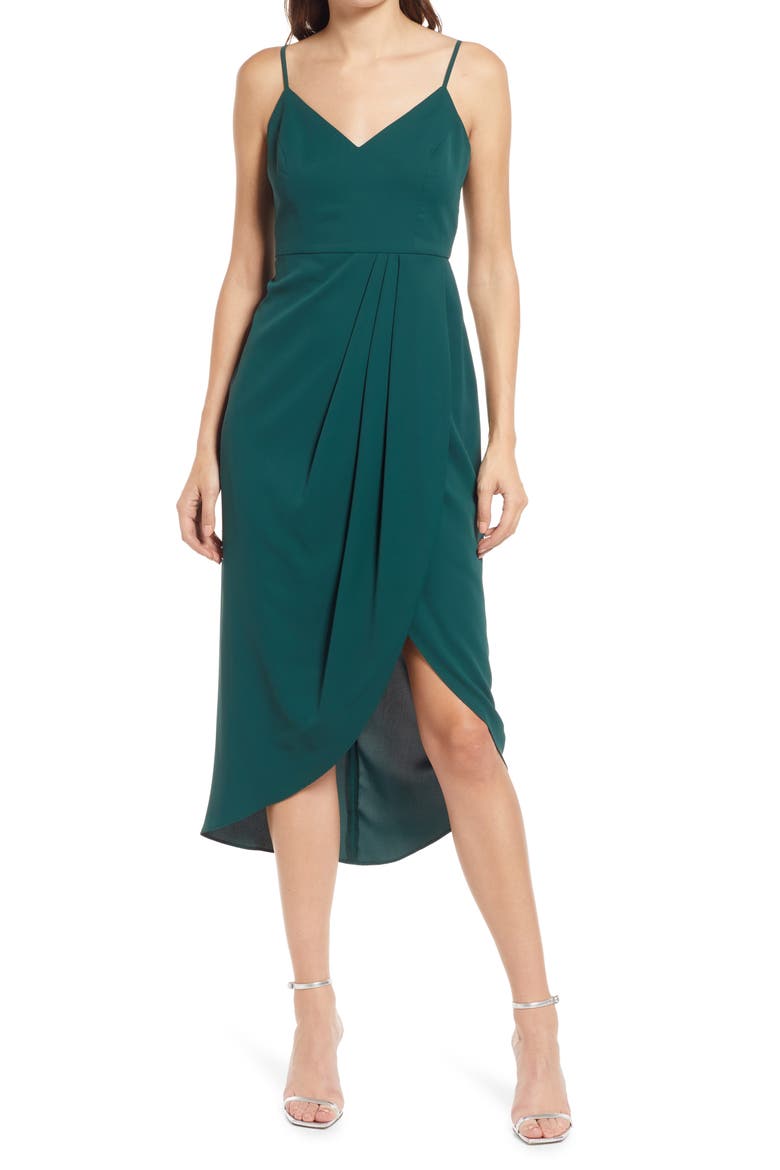 Reinette V-Neck Midi Dress, Main, color, DARK GREEN