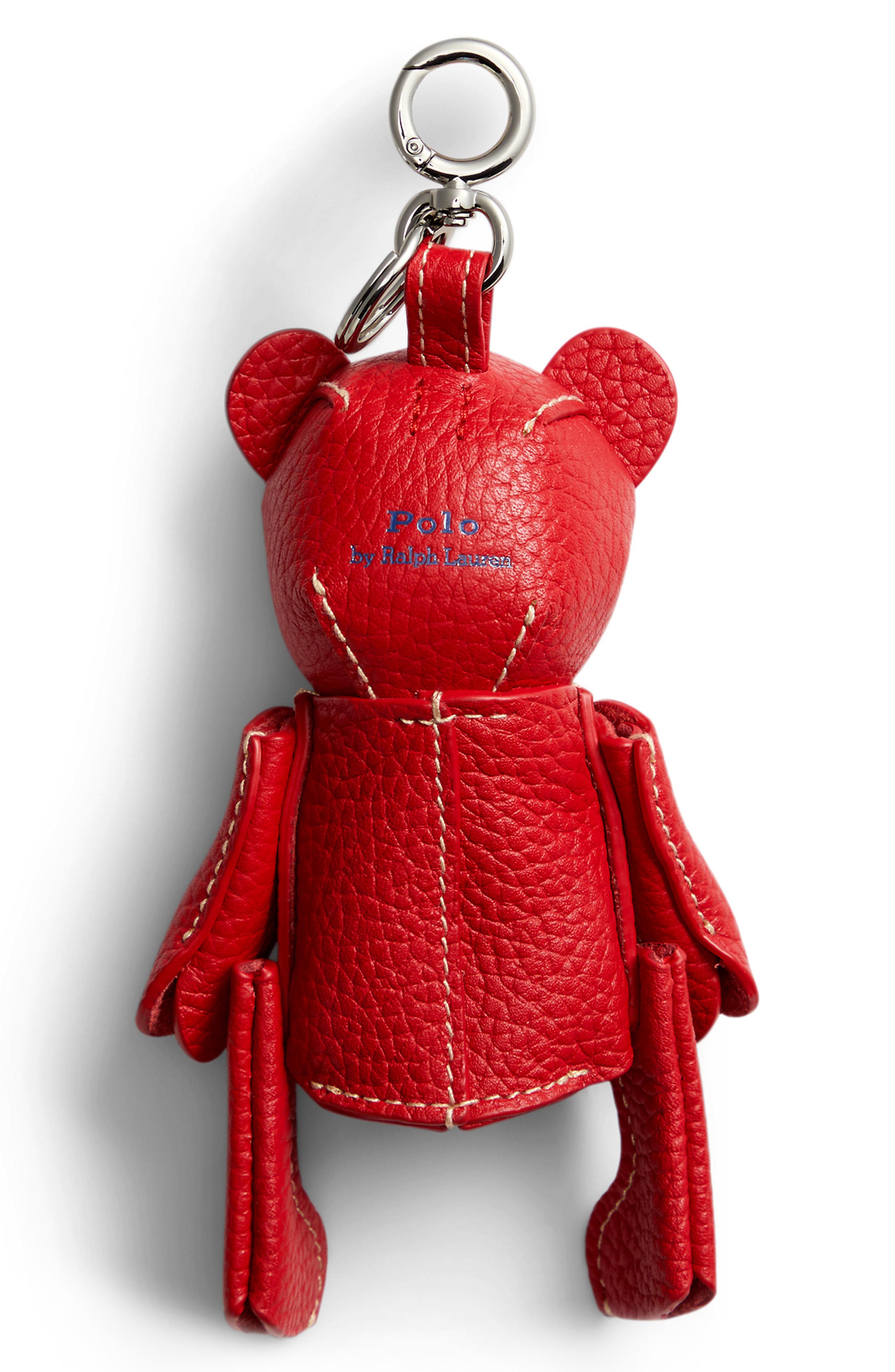 Polo Ralph Lauren Pebble Leather Polo Bear Charm, Alternate, color, Cherry