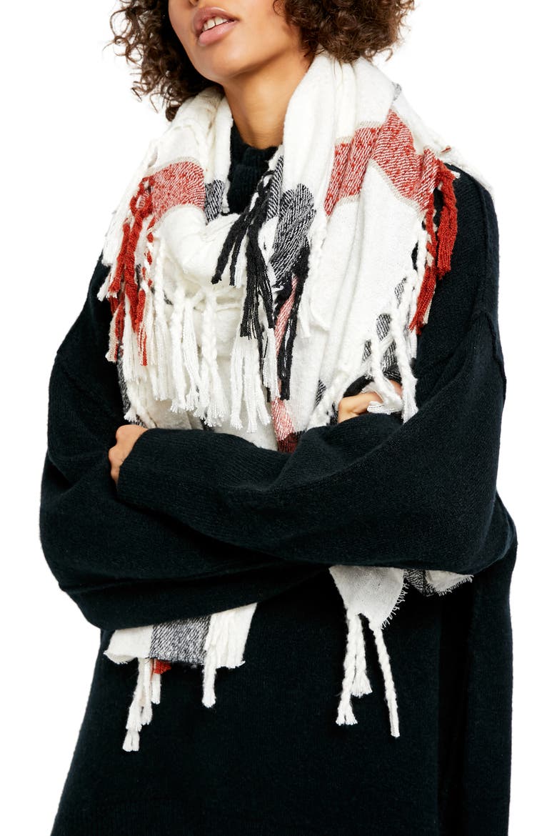 Valley Plaid Scarf, Main, color, IVORY