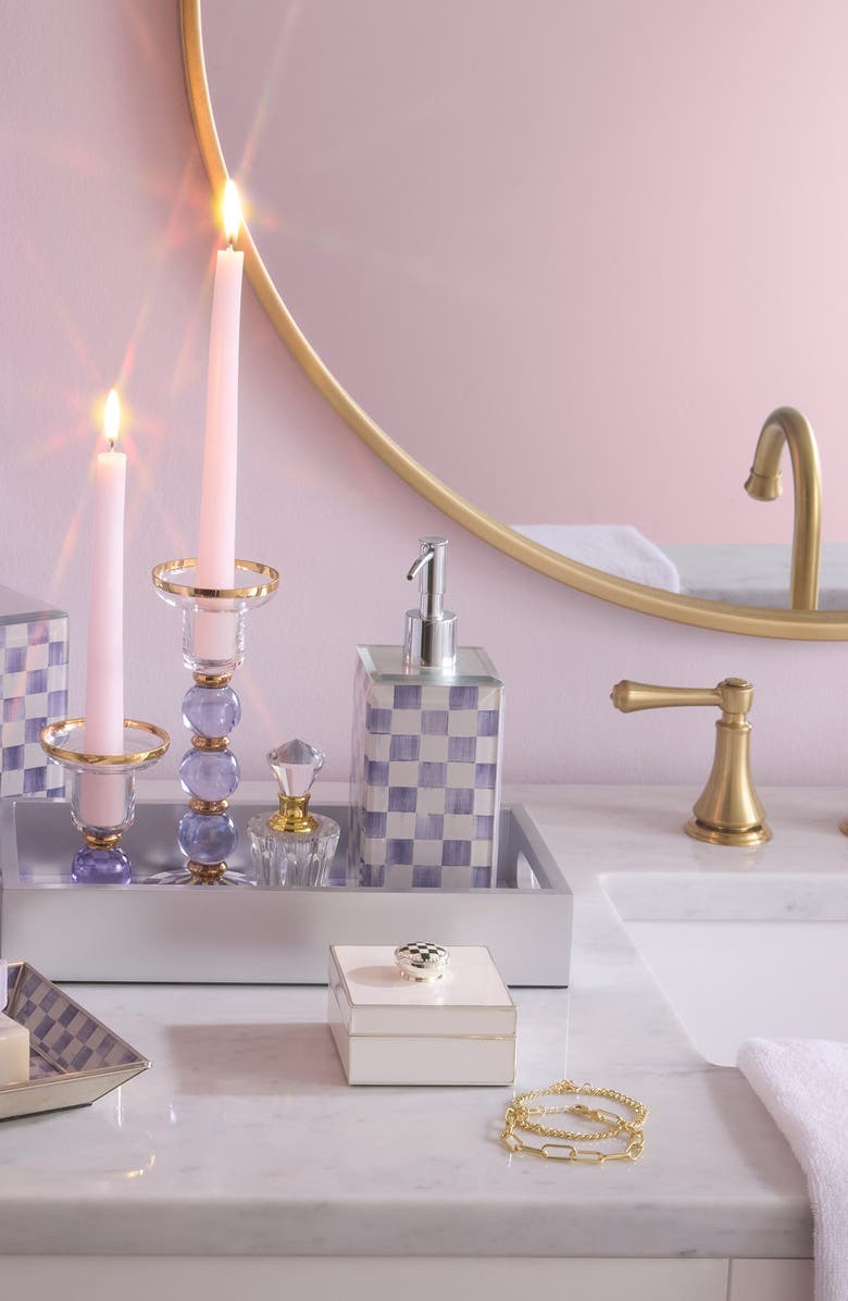MACKENZIE CHILDS Violet Check Glass Soap Pump, Alternate, color, Violet