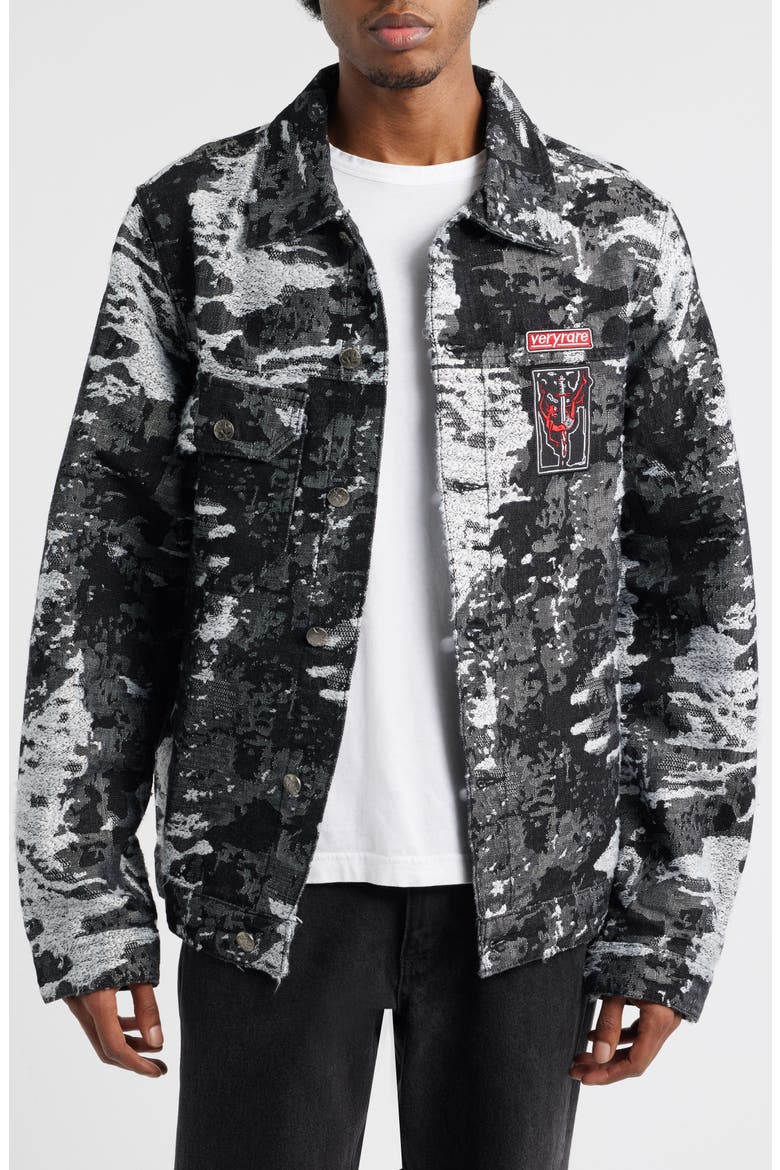 Devil Slayer Camo Jacquard Trucker Jacket, Main, color, BLACK