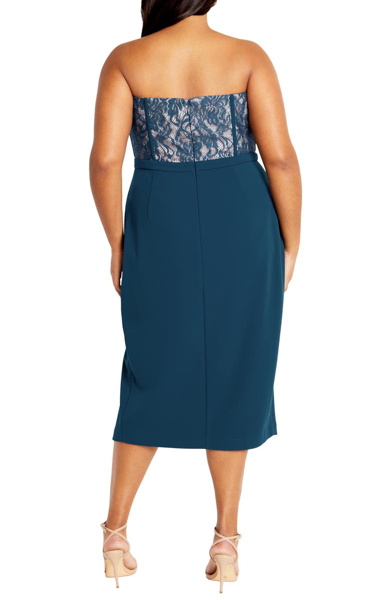 City Chic Perfect Date Mixed Media Strapless Dress, Alternate, color, Emerald