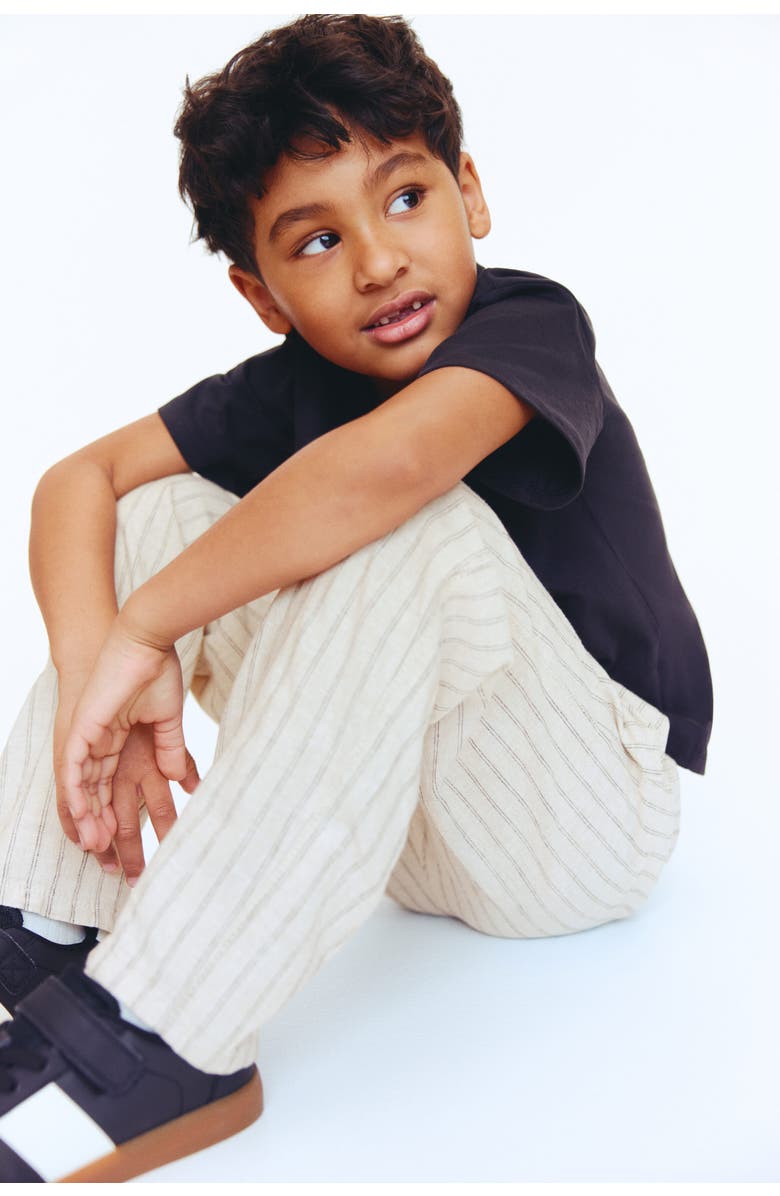 H&M 2-pack Linen-blend Trousers, Alternate, color, Light Beige/Striped