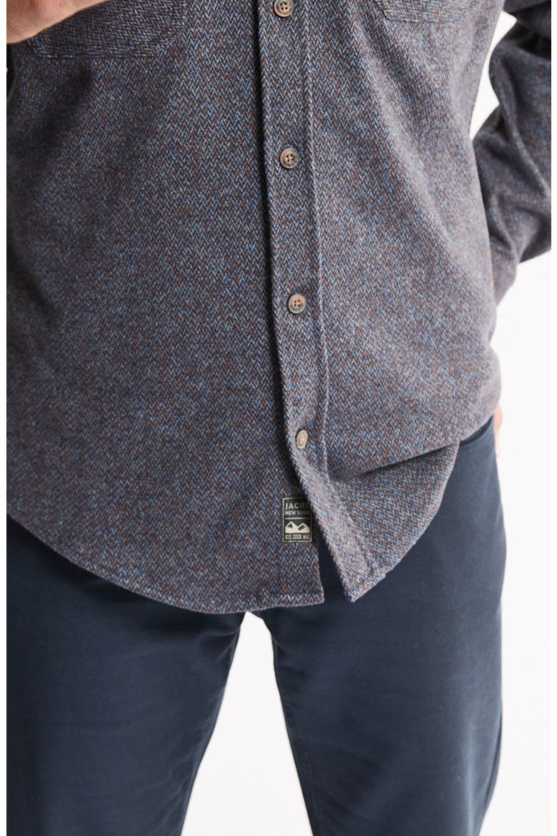 Corduroy Trim Knit Flannel Button-Up Shirt, Alternate, color, BLUE