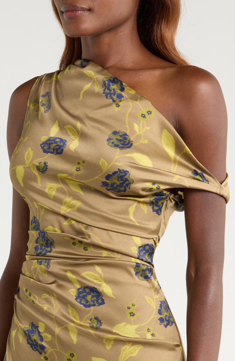 STAUD Phare One-Shoulder Stretch Silk Midi Dress, Alternate, color, Vintage Floral