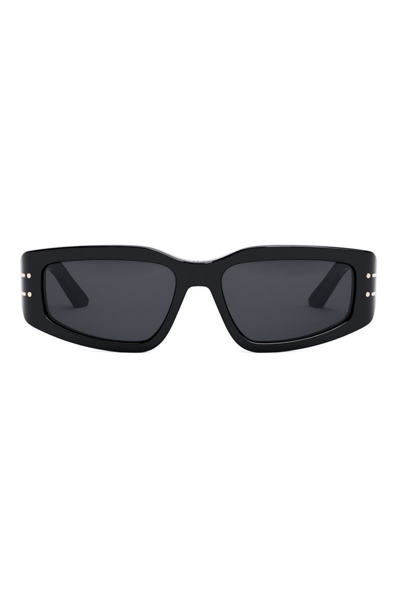 'DiorSignature S9U 56mm Geometric Sunglasses, Main, color, SHINY BLACK / SMOKE