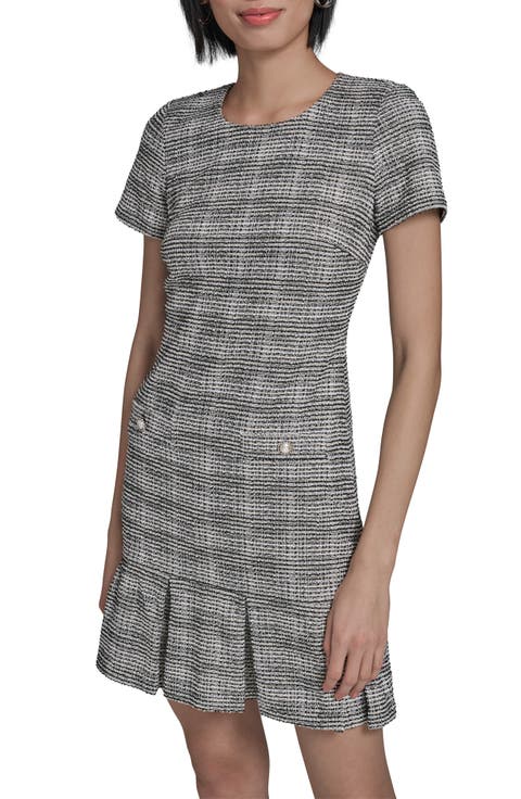 Pleated Metallic Tweed Minidress