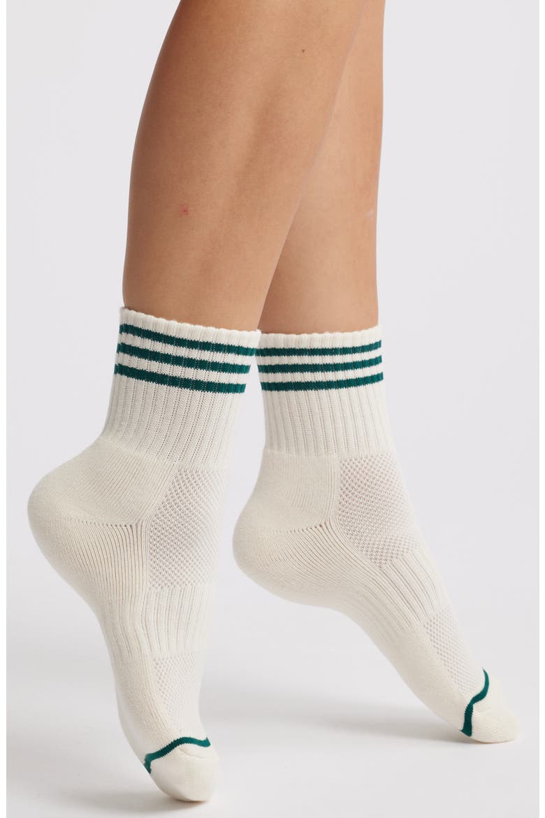 Girlfriend Stripe Cotton Blend Quarter Socks, Main, color, EGRET